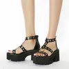 2021 Fashion Rivet Punk Gothic Kvinnor Sandaler Plattform Wedge Läderband Casual Sommarflickor Skor Högklackat Gladiator Sandaler K78