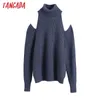 Tangada Donna Maglione lavorato a maglia con spalle scoperte Maglione dolcevita Pullover oversize femminile Top chic BE204 210609