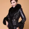 New Winter Women Coat Faux Fox Fur Collar Short Coat PU Leather Female Jacket Elegant Motorcycle Zipper Outerwear