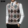 Mode Designer Merk Argyle Pullover Diamond Sweater V-hals Knit Vest Mannen 6% Wol Mouwloze Autum Casual Mannen Kleding 211221