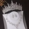 Luxe Zilveren Kleur Kristal Bladeren Bruidssets Barokke Tiara's Kronen Oorbellen Choker Ketting Bruiloft Dubai Sieraden Set8899773
