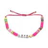 Corazón Carta de AMOR Encantos Bohemio Pulseras de arcilla coloridas Mujeres trenzadas Verano Playa Encanto Elástico Polímero suave Pulsera femenina Joyería Boho