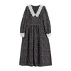 Retro Klänningar för Kvinnor Elegant Vintage Långärmad Blackyellow Frocks Kvinna Lace V Neck Koreansk Spring Beach Dress 210515