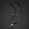 Sculptuur Zwart Magneet Jesus Cross Ketting Christian Hanger Kettingen Choker Voor Vrouwen Mannen Mode-sieraden