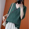 Etnische Kleding Vrouwen Retro Katoen Linnen Shirt Chinese Stijl Casual Blouse Dame Elegant Groen Losse Onregelmatige Qipao Tops Zen Thee R2691