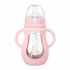 Lovely Feeding Bottles for Baby Portable Handle Silicone Feeding Bottle born Set Anti-colic 211023