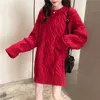 Herfst Winter Dames Trui Koreaanse stijl O-hals Twist Pullovers Gebreide Top Dikke Naald Solid Female Sweaters LL968 210506