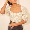 Foridol Puff Sleeve Polka Dot Blouse Tops Chic Dos Nu Slim Tunique Crop Tops Volants Summer Fashion Blouse Tops Blusa Feminina 210415