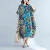 花のプリントの女性のドレス夏の半袖ルーズプラスサイズの女性のシンプルなヴィンテージレディースES 0414 40 210506