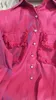 Designer de piste élégant rouge simple boutonnage lanterne manches gland poches satin blouse femmes dame hauts chemise décontracté chic 210421