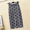 Herbst Winter Damen Elastische Sexy Frauen Röcke Warme Weiche Bodycon Gestrickte Gerade Rock Frauen Polka Dot Midi Bleistift Rock Weibliche 210416