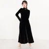 [Eam] kvinnor svart lång sammet elegant klänning står krage långärmad lös passform mode våren höst 1r59101 21512