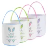 NEW2022 Party Bunny Face Printed Bucket Påskkanin Basket Easters äggjaktkorgar med handtag Fluffy Plush Tail Tote Bag RRD12564