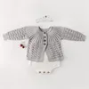 0-2yrs baby girl stroje ubrania zestaw urodzony dzianina płaszcz + pajacyki garnitur wiosna jesień dziecięce ubrania 210521