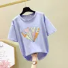 Koszulka Koszulka z krótkim rękawem Koszulka O-Neck Bawełna Plus Size Summer T Shirt Kobiet Moda Top Tee Biały Różowy Purpurowy 210604