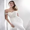 Encantadora vestido de casamento sereia boêmio com trem elegante off ombros cetim jardim boho bride vestidos lace apliques country beach vestidos de noiva 2021