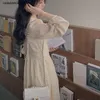 Французское рукав Midi платье винтажное дизайнер женщин корейские блестки 2021 Элегантная сказочная свадьба свадебная вечеринка женская одежда повседневные платья