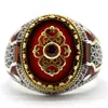 Anel de pedra vermelha natural de pedra para homens Pure Sterling Silver 925 Turkish Handmade King coroa com jóias de jóias de jóias de luxo 211217