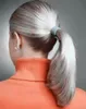 Ponytails Extensions Products Silver Grey Hair Wet Wavy Wrap Around Ponytail Hairpiece Highlight Gray Real Hairs Human Pony Tail For Black Women Soft