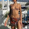 Sexy Leopard Bikini With Skirt Halter Swimwear 3 Piece Sets Women's Swimsuit Mesh Bathing Suit Bikinis Beachwear 210702