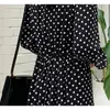 Casual Dresses Korean Fashion Dress Women 2022 Summer V Neck Long Sleeve Polka Dot Print Ruffles Plus Size Black Maxi