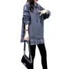 Vrouwen Casual Fake Tweedelige Hoodies Sweatshirts Mode Britse Stijl Fake Plaid Shirt Losse Lente Pullover S21008 210930