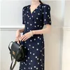Plus Size Summer Girls Boho Party Chiffon Female Vintage Dress blue dot long Sleeve Women Dresses Robe Vestido 210417