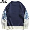Män hip hop streetwear stickad sweater broderi retro vintage snö tröja bomull harajuku casual pullover tröja svart 210813