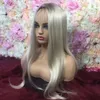 Syntetiska peruker Lång rak vågmekanism naturlig ombre grå blond cosplay hårvärmebeständig fiber för svarta vita kvinnor