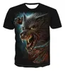 Verão Camisetas Homens Streetwear Redondo Pescoço Manga Curta Tees Tops Engraçado Animal Masculino Roupa Casual Lobo 3D Imprimir Tshirt