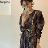 Neploe Vintage Dress女性韓国のシックなヴィンテージ花飾りヴェスティド・フグボール緩いローブ甘いパフスリーブエレガントなドレス4F807 210422