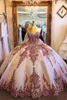 Luxuriöse Quinceanera-Kleider mit glänzenden Roségold-Pailletten, Prinzessin, herzförmige Pailletten, Ballkleider, süßes 16-Kleid, Korsett-Rücken, Party, Abschlussball, Abendkleider, Abendkleider ab 15 Jahren