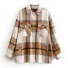 Winter Plaid Shirt Jacekt Loose Oversize Woolen Coat Women Vintage Button Jacket Windbreaker 210722