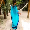 Artı Boyutu Mavi Işlemeli Yaz Beachwear Şifon Kaftan Beach Kadın Tunik Banyo Elbise Robe Plage Yüzmek Giyim Kapak Yukarı # Q7 210722