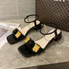 Vrouwen sandalen dikke hakken zomer feest peep teen sandalias huaraches voor lady hoogwaardige lederen merkschoenen