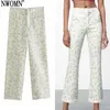 NWOMN ZA Dames Flare Broek Floral Beige Broek Vrouwelijke Hoge Taille Broek Vrouw CottageCore Zomer 2021 Dames Betrapt Broek Q0801