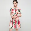 Women's Runway Dresses Slash Neckline Short Sleeves Floral Printed Tiered Elastic Waist Fashion Dress