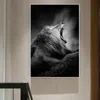 Leão animal Pôsteres Pintura de lona preto e branco Arte de parede para sala de estar Quarto decorativo fotos sem moldura