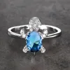 Bleu violet ovale Zircon arc-en-ciel pierre tortue anneaux pour femmes Vintage mode bijoux multicolore cristal argent couleur Animal anneau en gros