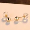 PAG&MAG Genuine 18K Gold Solid Bead Ball Stud Earrings For Women Minimalism Yellow Gold Earrings Statement Jewelry Pendientes 220210