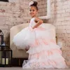 2022 Tutu Skirt Flower Girl's Dresses Tiered Ruffles Train Little Girls Pageant Gowns Pink Lace Sleeveless Birthday Party Dress