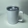 Tasse de voyage par sublimation de 12 oz, tasses à café avec poignée, bouteille d'eau en acier inoxydable, tasse à boire à transfert thermique, flacon blanc blanc A02