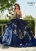 ВМС Blue 2021 Sweet 16 Quinceanera Платья из бисера Аппликации с плечом Формальное вечернее платье выпускного вечера Платье принцессы Ball Princess