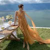 Super Fairy Hallter Holiday Dress Qinghai Xinjiang Desert Travel V-Neck Chiffon Long Tail Women's Swimwear