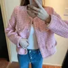 Kadın Ceketler Fransız Küçük Koku Tüvit Ceket Ceket 2021 Sonbahar Kış Vintage Ekose Yün Kısa Bayanlar Rahat Giyim Tops