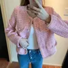 Jaquetas femininas franceses pequenos fragrâncias jaqueta casaco 2021 outono inverno vintage xadrez de lã curto senhoras casuais outerwear tops