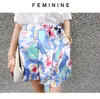 Two Piece Set Summer White Chiffon Puff Sleeve Work Shirt Tops Fashion Pant Suits + Print Floral Lace Up Shorts Set 210514