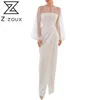 Kadın Elbise Mesh Patchwork Perspektif Fener Kol Balo Es Artı Boyutu Beyaz Uzun Yaz Moda 210524