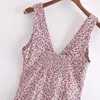 Women Summer Vintage Mini Tank Dress ZA Sleeveless V-Neck Bow Tie Floral Print Female Elegant Sweet A-Line Dresses Vestidos 210513