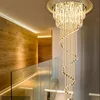 Lustres d'escalier longs bâtiment duplex villa salons lampe d'escalier lustre en cristal minimaliste moderne pour lampes de salle à manger LED